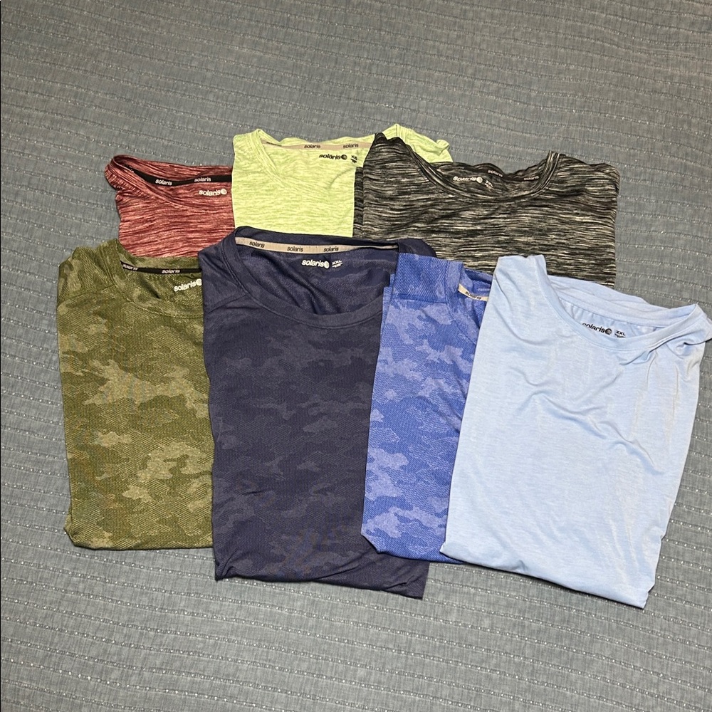 Activewear Short Sleeve Tees in Blue, Green, and Gray